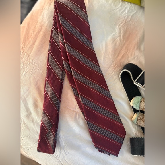 Joseph Abboud Maroon and Gray Striped Tie - Picture 1 of 2